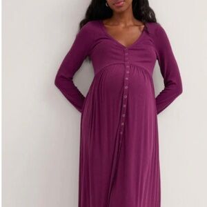Hatch Maternity softest rib Purple Long Sleeve Dress